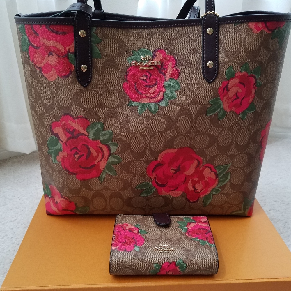Coach Jumbo Floral Reversible Tote, Wallet & Pouch